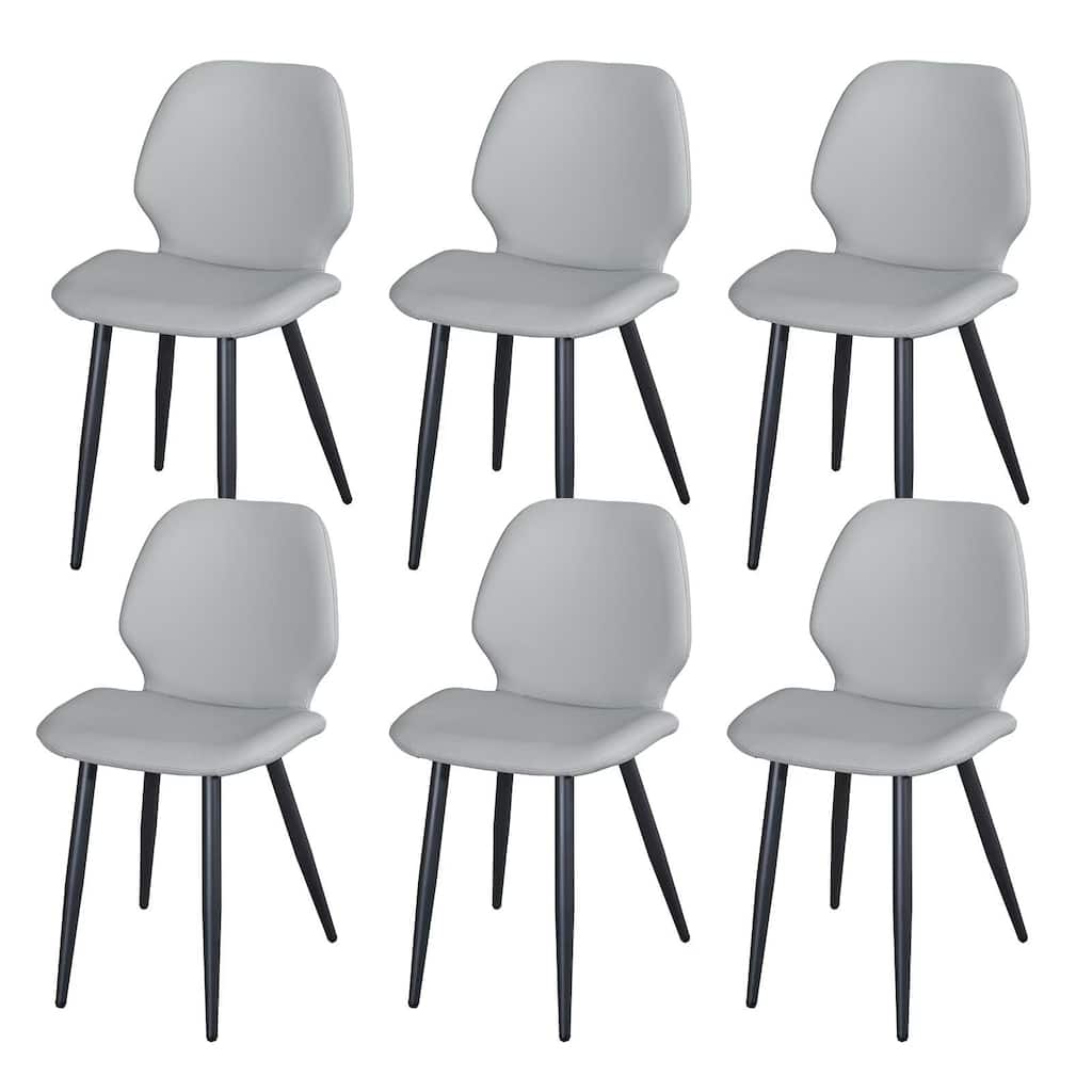 Leather Dining Chair with Metal Legs, Shell Shape Upholstered Chair Set of 6 for Kitchen, Restaurant, Living, Meeting Room