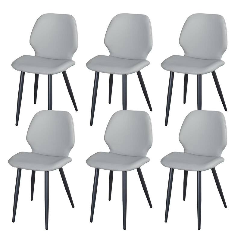 Light Grey Leather Dining Chair Set of 6 Side Chair Vanity Chair Reception Chair Accent Chair with Metal Legs