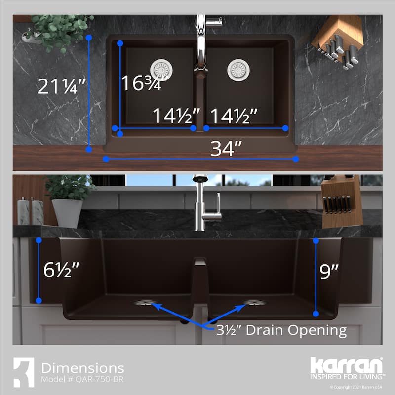 Karran Retrofit Farmhouse Quartz 34 in. Double Bowl 50/50 Sink Kit