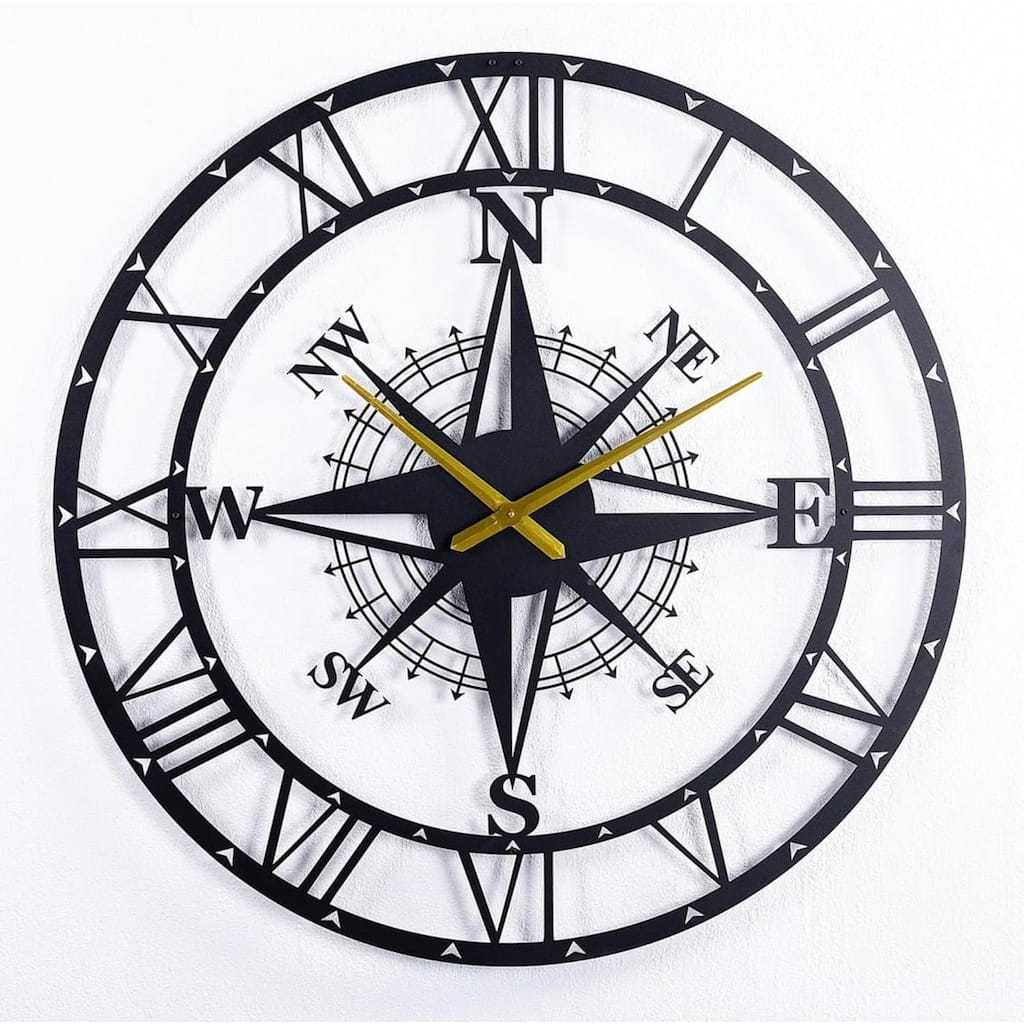 Compass Metal Wall Clock