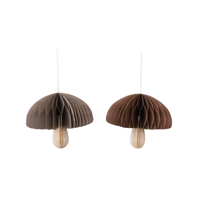Paper Folding Honeycomb Mushroom Ornament with Glitter Edge, Set of 2