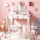 preview thumbnail 2 of 8, Kids Vanity and Stool Set with 360 Rotatable Mirror and Whiteboard-White - 27.5"L x 14"W x 40"H