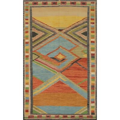 Hand Woven Oriental 100% Wool Carpet Southwestern Tribal Multi-Colored Kilim Area Rug - 8' 10'' X 5' 10''