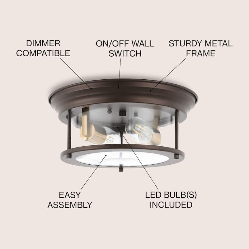 Henry 13.25" Metal/Glass LED Flush Mount, by JONATHAN Y
