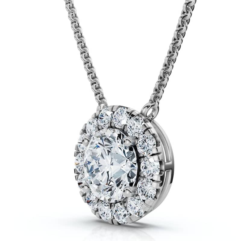 Bliss Diamond Certified 3Ct Halo Diamond Solitaire Pendant White Gold Lab Grown Necklace