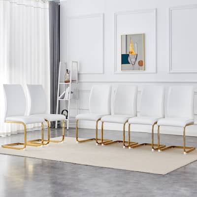 Luxury Arched PU Dining Chairs Set of 6 with Gold Legs and Ergonomic Support Back for Open Kitchens, or Entertaining
