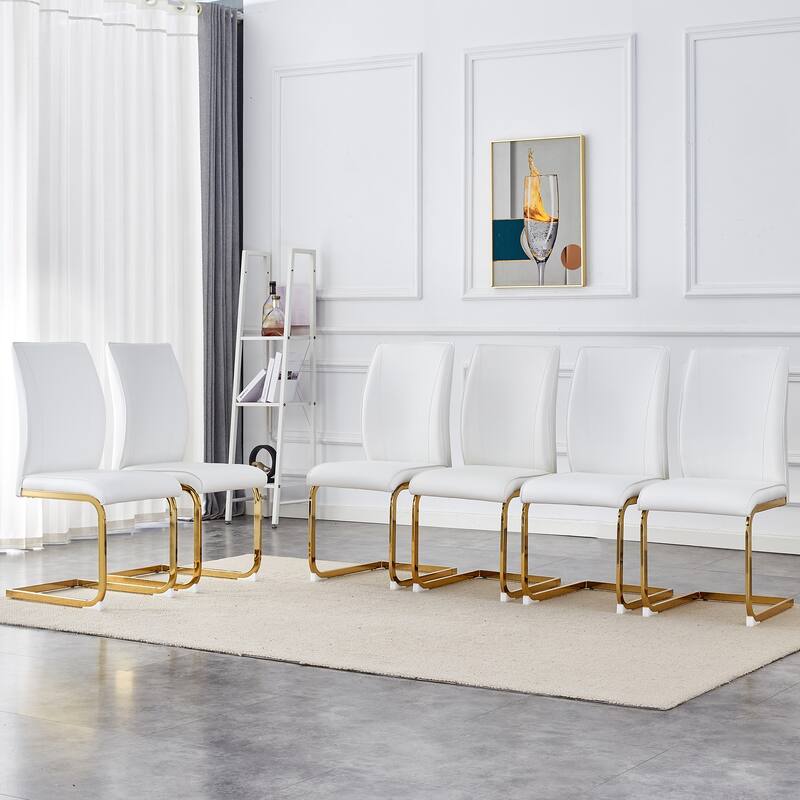 Set of 6 High Resilience Dining Chair with Arched Metal Gold Leg