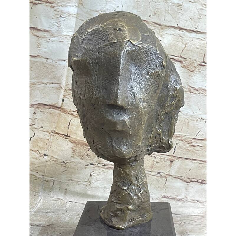 Head Of A Woman By Alberto Giacometti Bronze Sculpture Statue On Marble Base