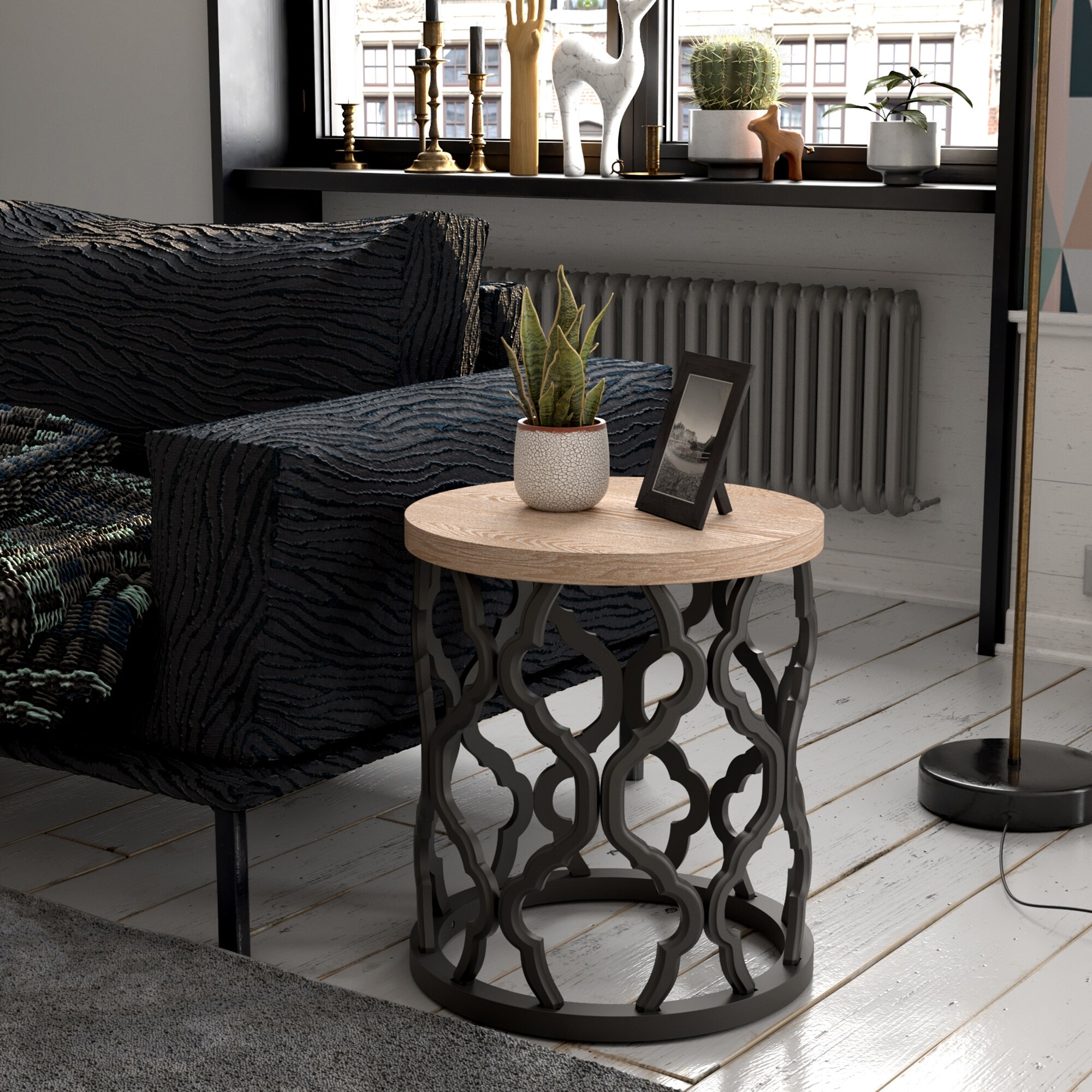 Round distressed shop metal side table