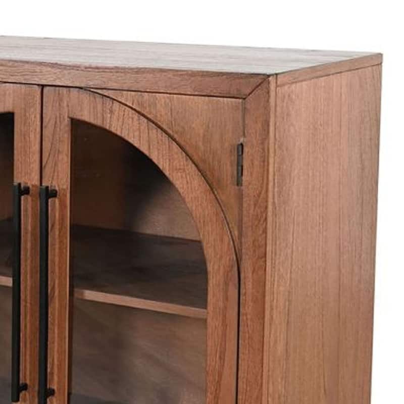 Cally Accent Cabinet, 4 Glass Doors, Black Metal, Brown Solid Mindy Wood