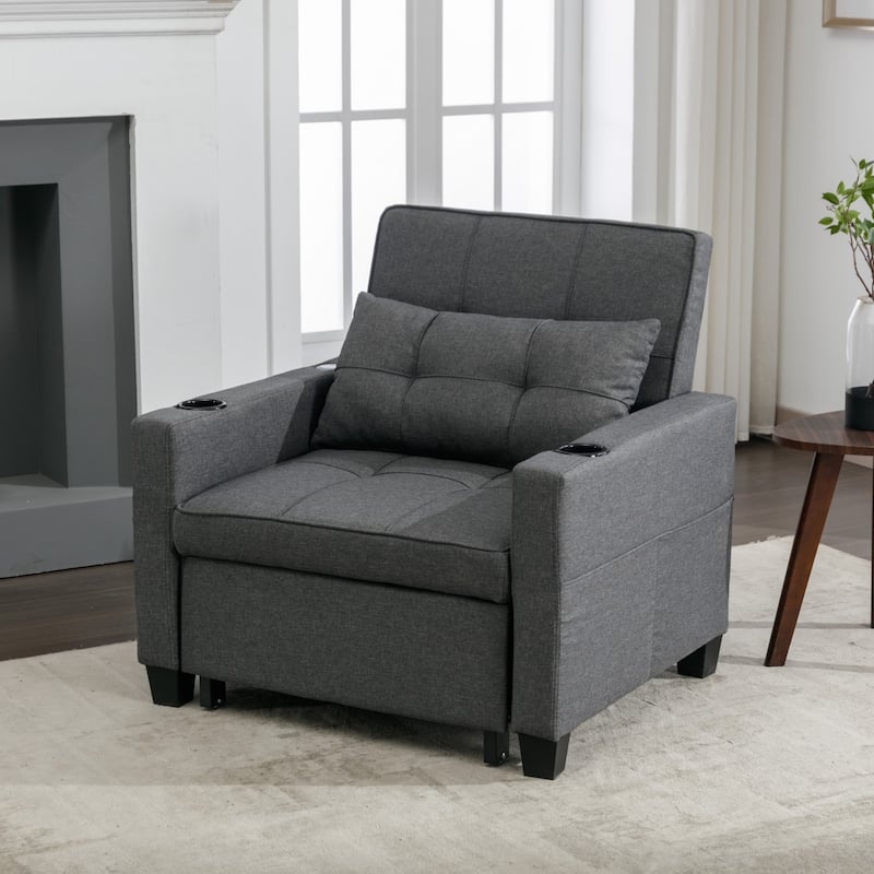3-in-1 Pull out Convertible Futon Sleeper Armchair Beds with USB Ports