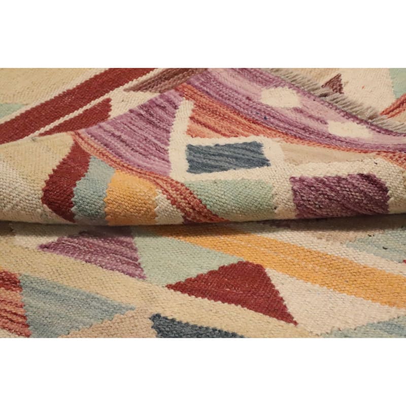 Hand Woven Oriental 100% Wool Carpet Southwestern Modern Multi-Colored Kilim Area Rug - 4' 10'' X 3' 1''