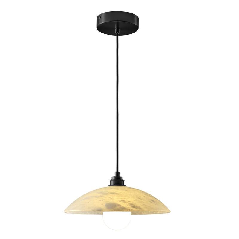 KAYLA Nordic Pendant Light Fixture - Round Alabaster Hanging Lamp with Brushed Brass Finish for Kitchen Island, Dining Room