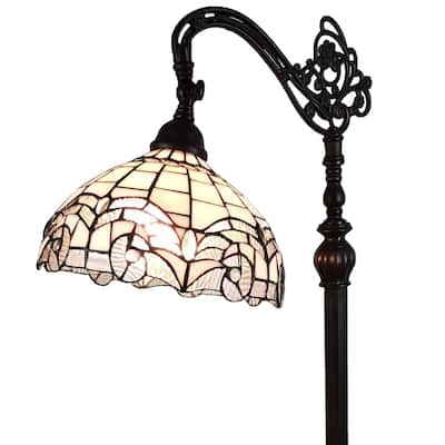Tiffany Style Floor Lamp Arched 62" Tall Stained Glass White Mahogany Bedroom Living Room Reading Gift Amora Lighting