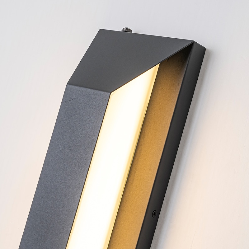 H22" Large Dusk to Dawn Modern Integrated LED Exterior Wall Sconce with Black Trapezoid Design and Acrylic Shade for Garage