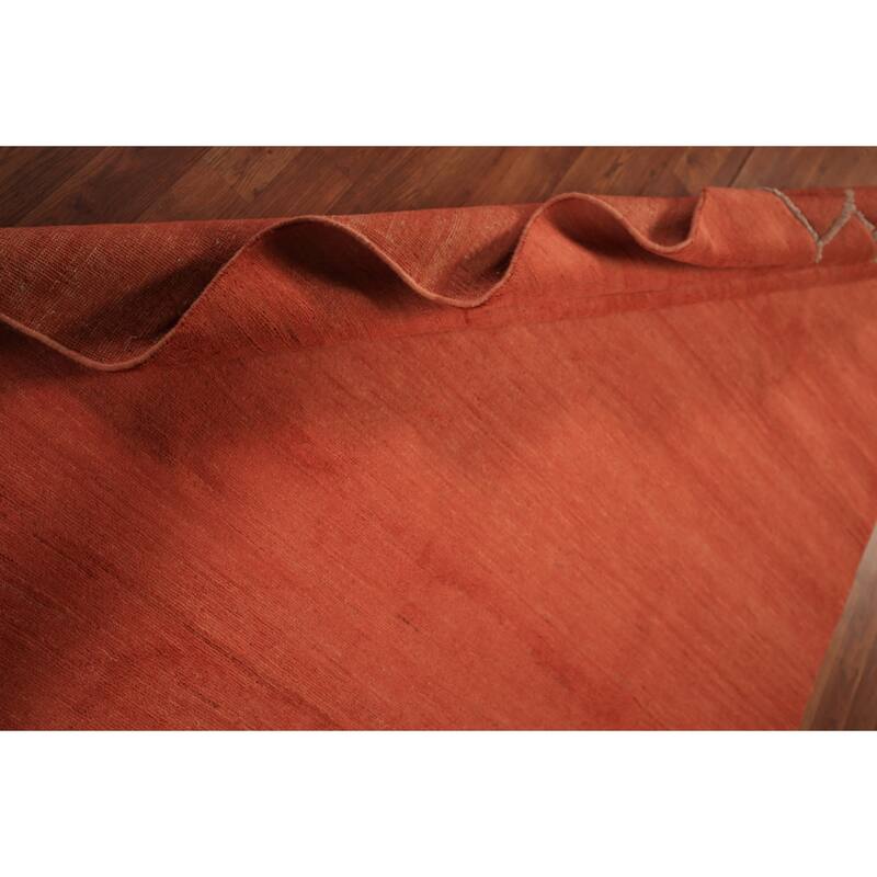 Gabbeh Modern Area Rug Hand-Knotted Orange Wool Carpet - 5'5" x 8'0"