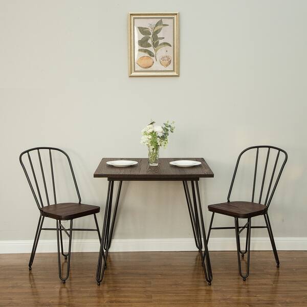 Glitzhome Farmhouse Industrial Elm Wood Steel Dining Set 1 Table And 2 Chairs On Sale Overstock 21028813 Natural