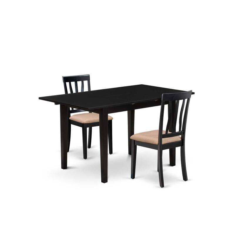 HomeStock 3-Piece Black Finish Rectangular Solid Wood Top With Butterfly Leaf Dining Table Set