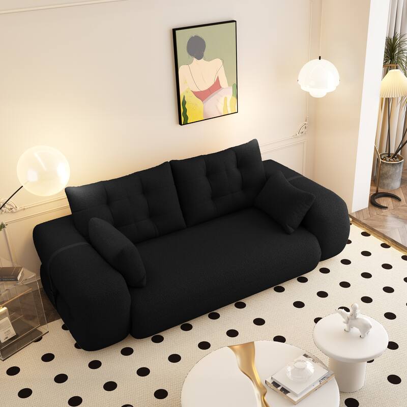 78.7" Foldable Sofa Bed, Teddy Fabric Convertible Floor Sofa Couch with Pillow, Upholstered Loveseat Sleeper Bed for Living Room