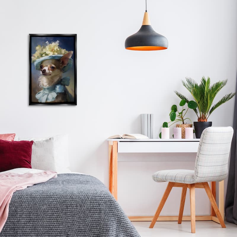 Stupell Dog with Fashionable Hat Framed Floater Canvas Wall Art Design By Wumples