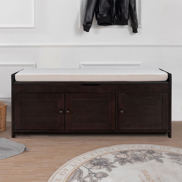 Classic Modern Storage Bench with Two Cabinets and Flip-Top