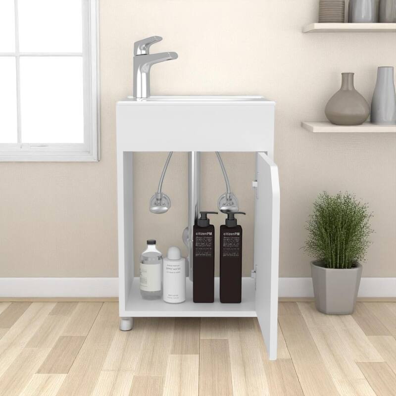 15.5" Bathroom Vanity with Integrated Sink - Compact Freestanding Cabinet with Storage for Small Bathrooms, No Faucet Included