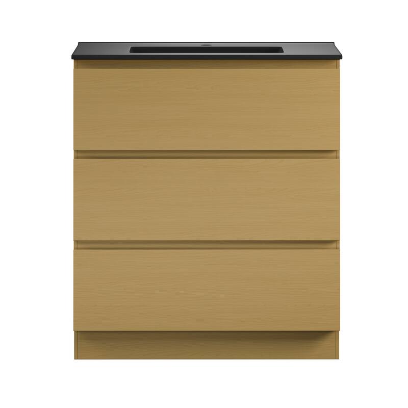 Liberte 30" Freestanding Bathroom Vanity In Natural Oak With Black Sink Top - 30