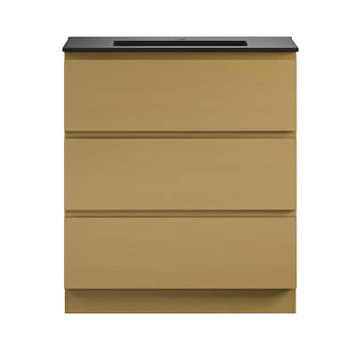Liberte 30" Freestanding Bathroom Vanity In Natural Oak With Black Sink Top - 30