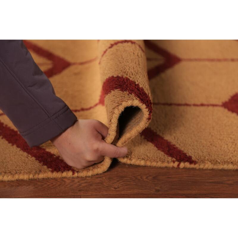 Hand Knotted Oriental 100% Wool Carpet Modern Geometric Oranges & Rust Moroccan Runner Rug - 9' 10'' X 2' 9''