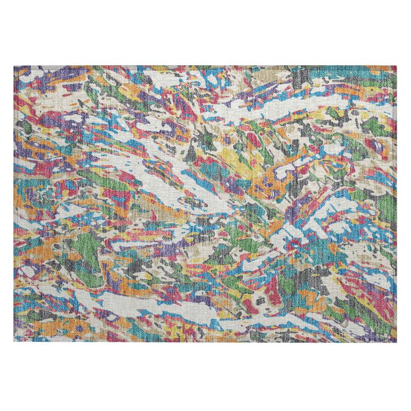 Machine Washable Indoor/ Outdoor Brushstrokes Chantille Rug