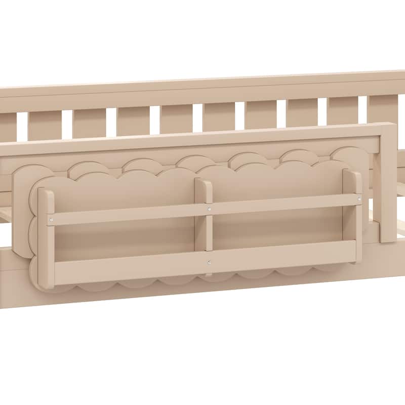 Kid Wood Platform Storage Bed Montessori Toddler Floor Bed Children Daybed with Guardrail and Side Creativity Storage Shelves
