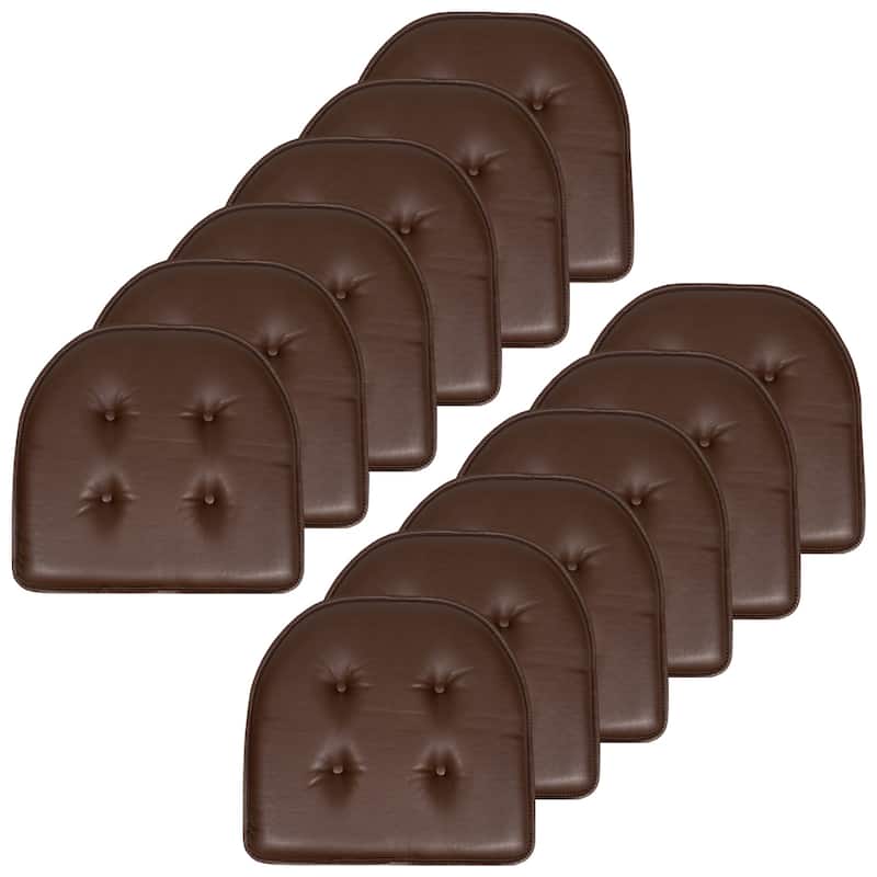 Sweet Home Collection U-Shape Faux Leather Non Slip Memory Foam Chair Cushions 17" x 16" - Set of 12 - Brown
