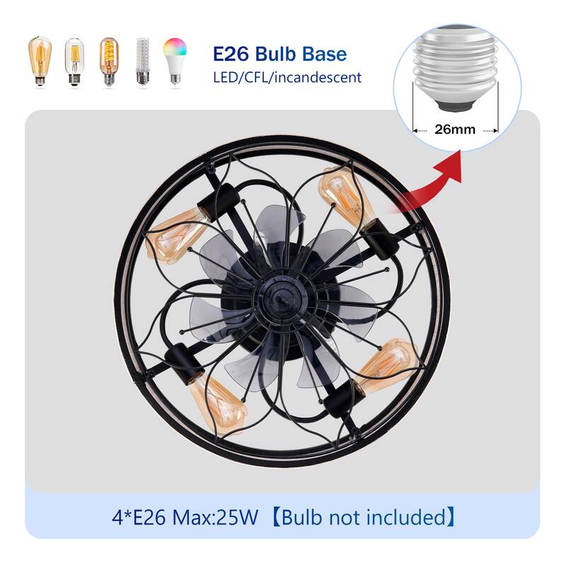 20" Lotus Design Fabric Farmhouse Bladeless Ceiling fan With Remote Control