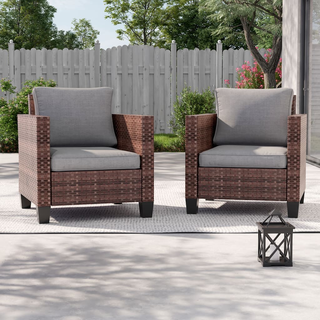 LIVOOSUN 2Pcs Outdoor Seating Sets Patio Brown Rattan Furniture Chair