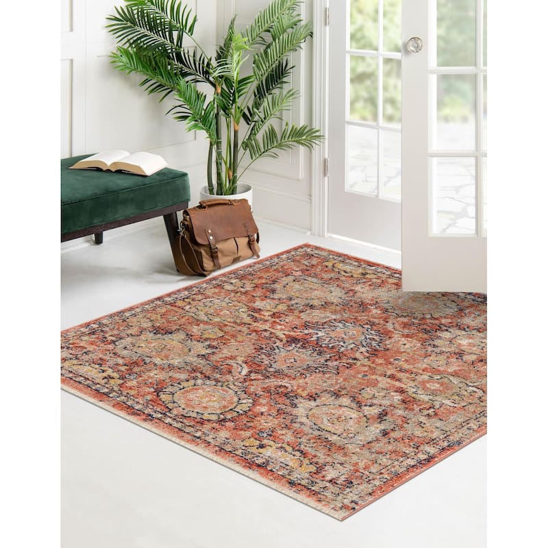 Traditional Nixa Collection Area Rug - 3'11" Square - Brick Red