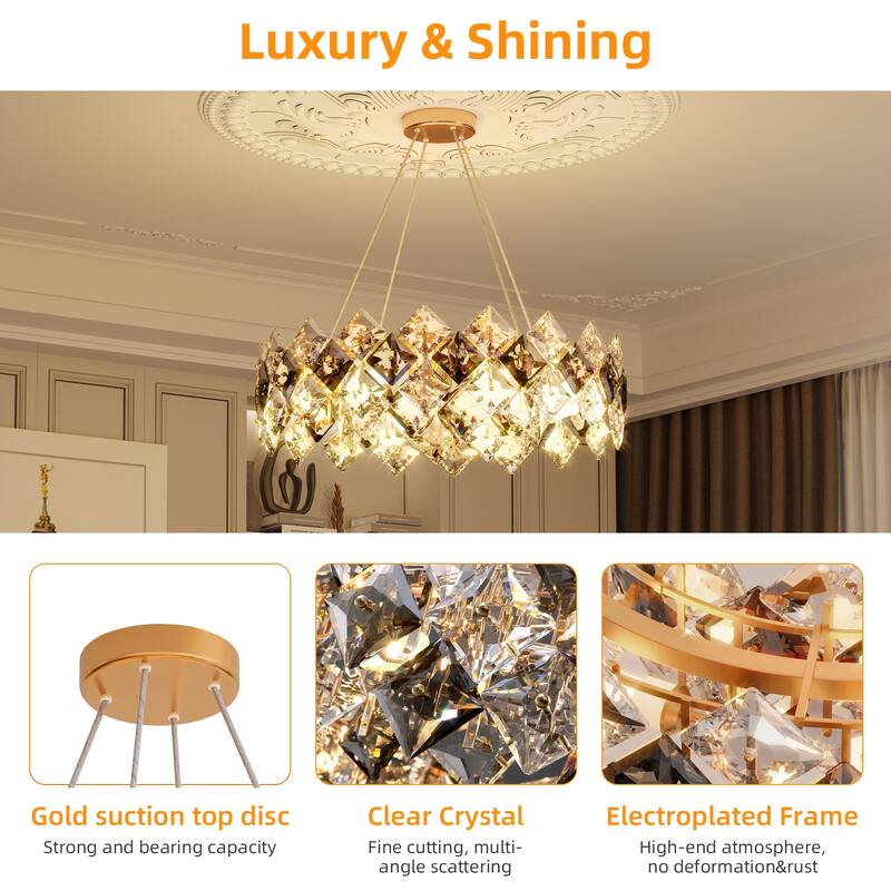 Round Crystal Chandelier Ceiling Pendant Hanging LED Light