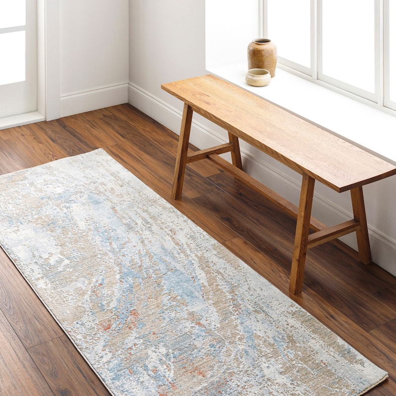 Apera Modern Abstract Area Rug - 2' 7" x 10' - Blue/Rust