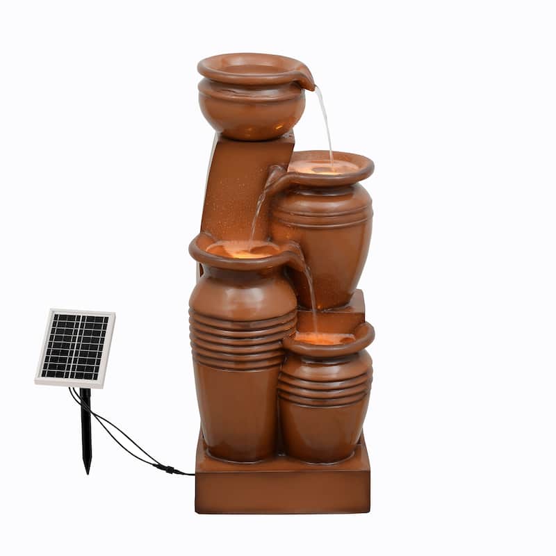 Teamson Home 28.74" 4-Tier Outdoor Fountain with LED Lights, Solar Powered, Weather-Resistant Faux Stone for Garden & Patio