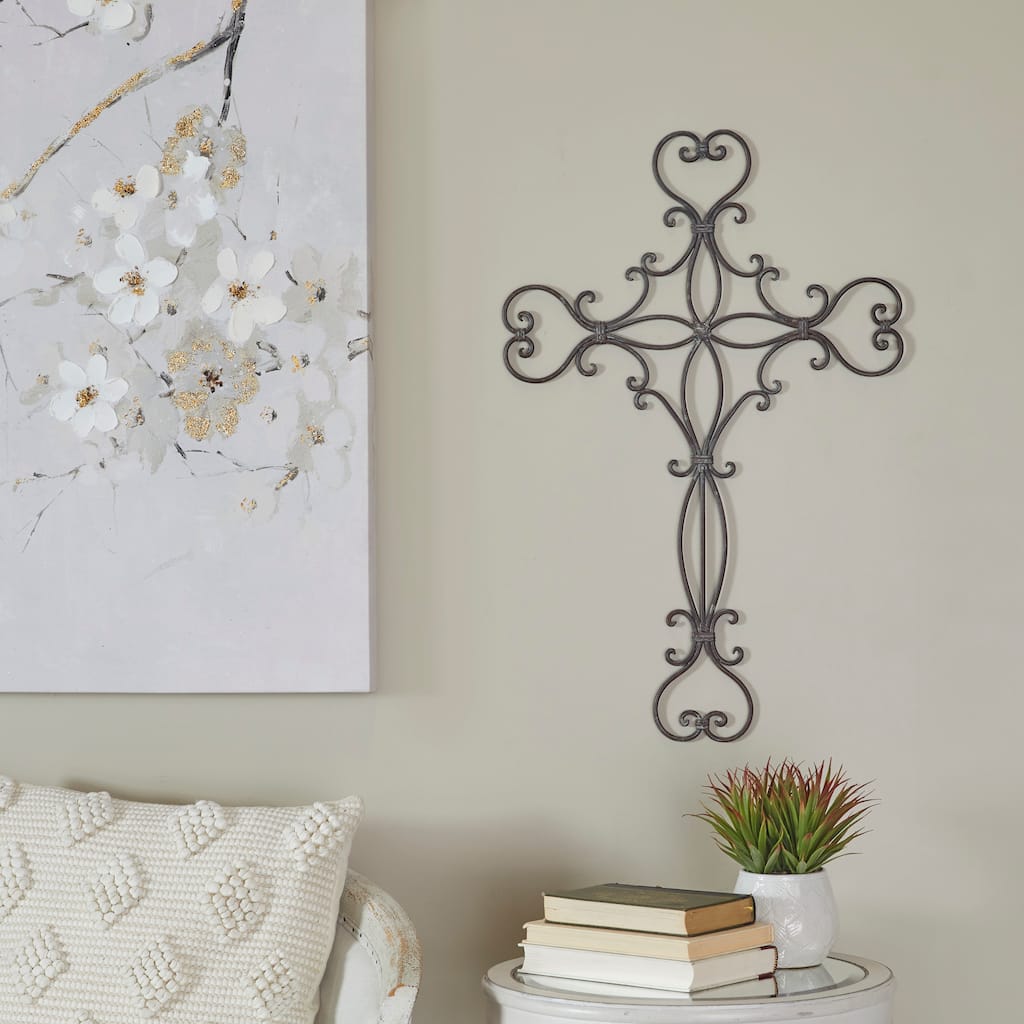 Black Metal Scroll Cross Home Wall Decor