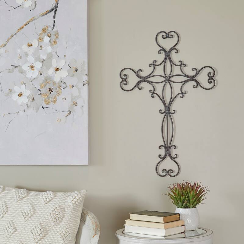 Black Metal Scroll Cross Home Wall Decor - Black