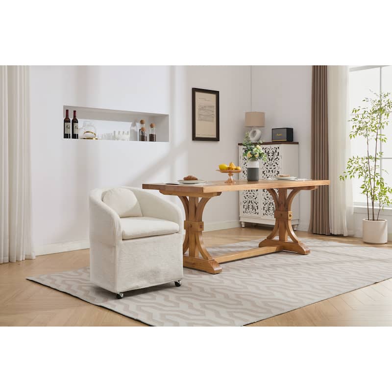 Set of 1,Chenille Fabric Dining Armchair With Back Cushion and Universal Wheels