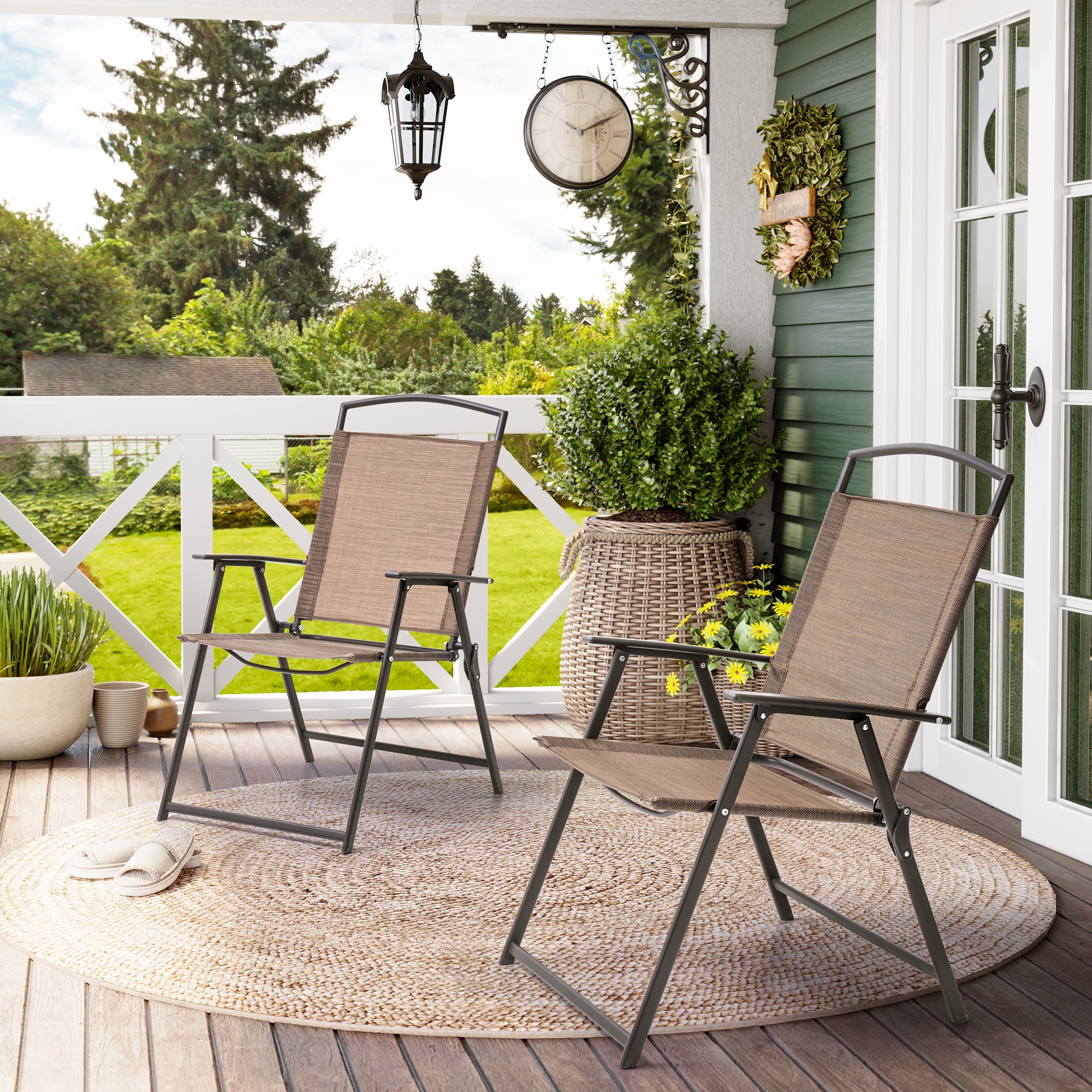 Gymax 2PCS Oversized Camping Chair w/Side Table 2 Storage Pockets