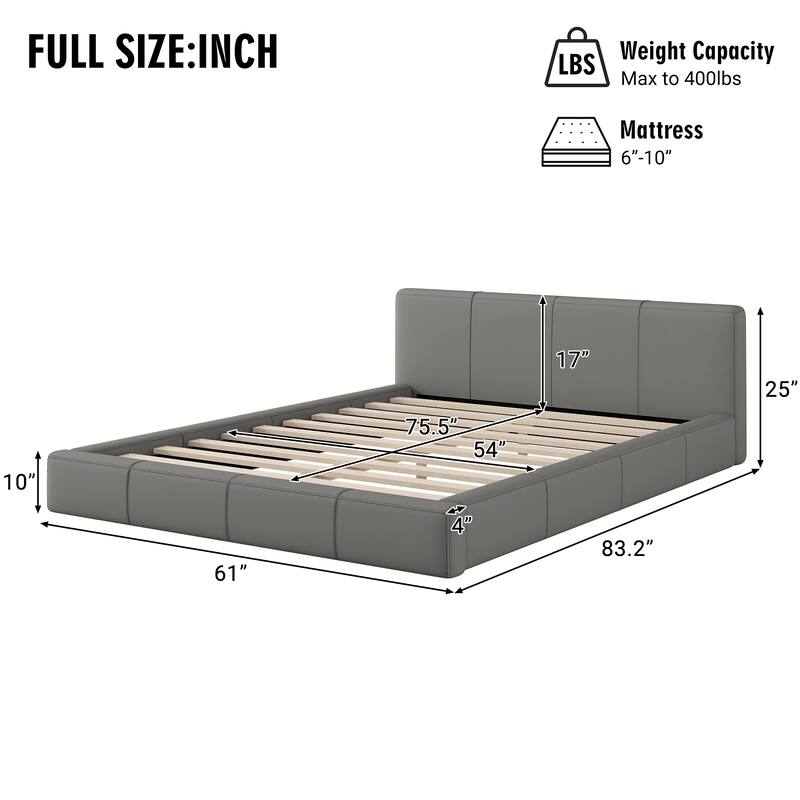 Modern Gray Upholstered Bed with Sturdy Wood Frame and Durable Faux Leather