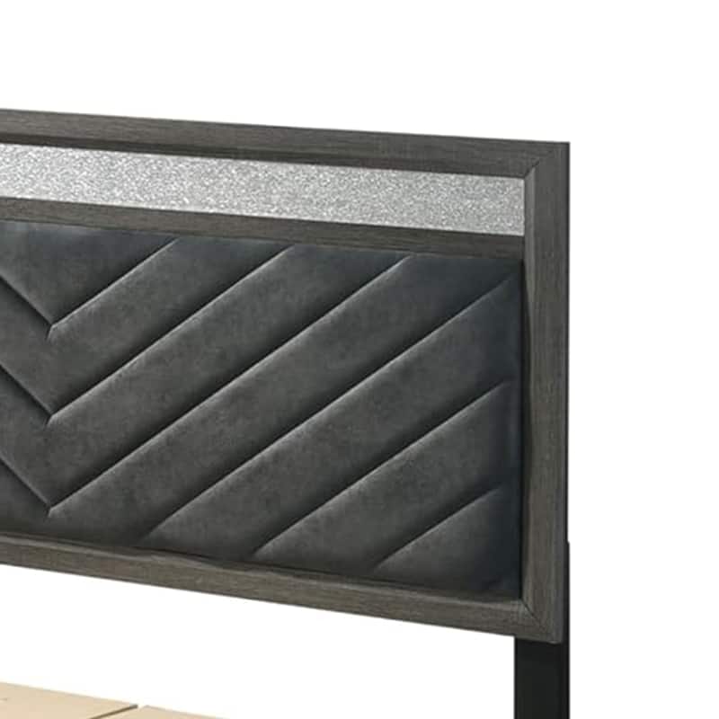 Lito Full Size Bed w Padded Headboard, 2 Footboard Drawers, Gray