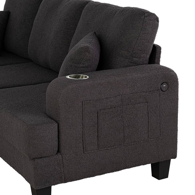 Dark Gray Finish Modern Charging Ports 1pc Sofa Pillows Included