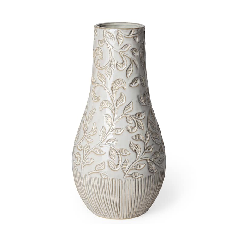 Carved White Ceramic Vase
