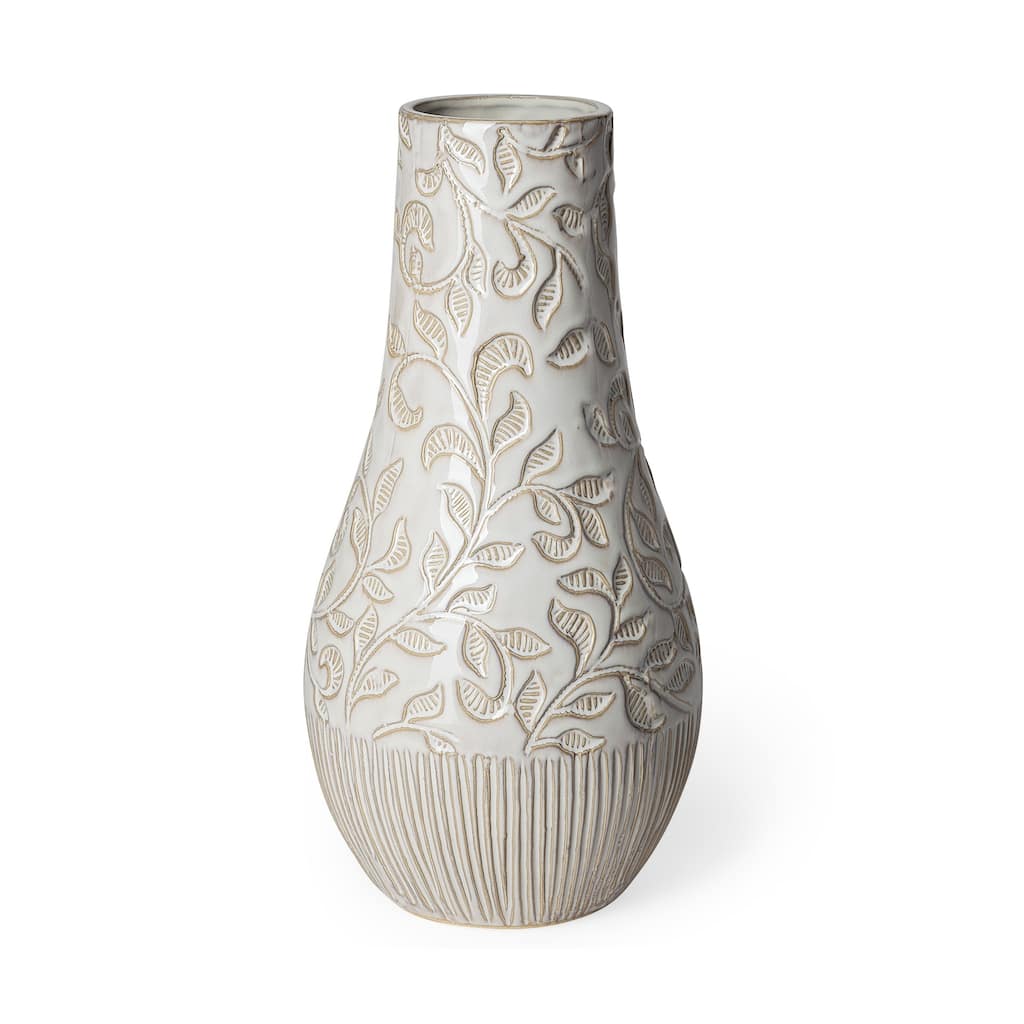 Carved White Ceramic Vase