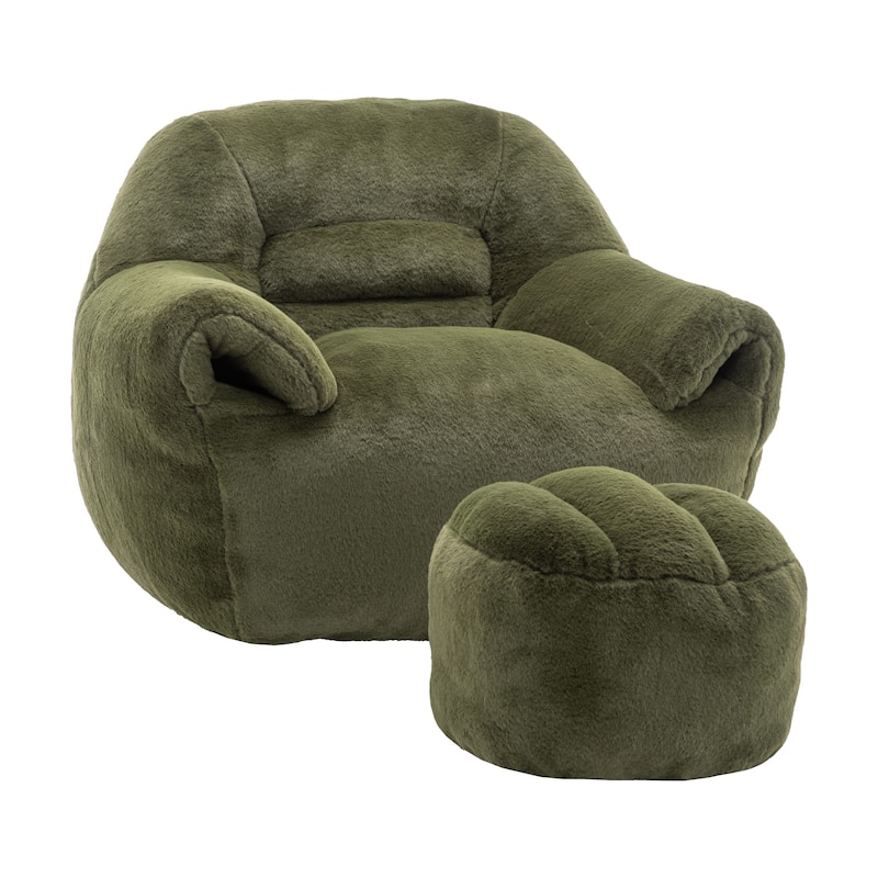 Comfy Bean Bag Sofa With Back Support, With Footstool,Faux Fur Bean Bag Chair For Adults And Kids