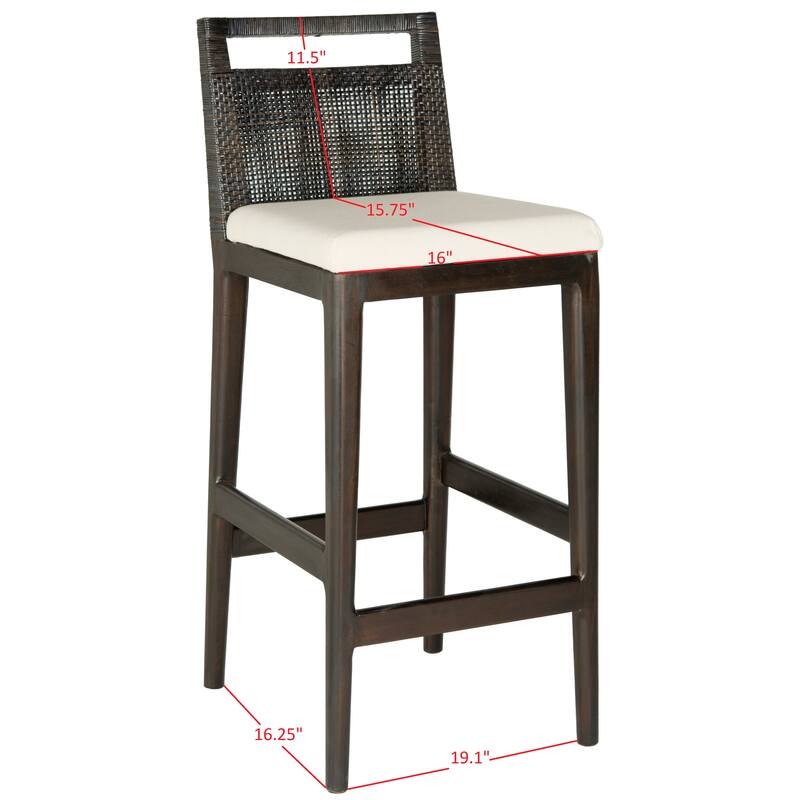 SAFAVIEH Cune 28.8 Inch Woven Dining Darin Black/ Black Cushion Bar Stool - 15.8" x 20.5" x 38.8" - 16Wx21Dx39H