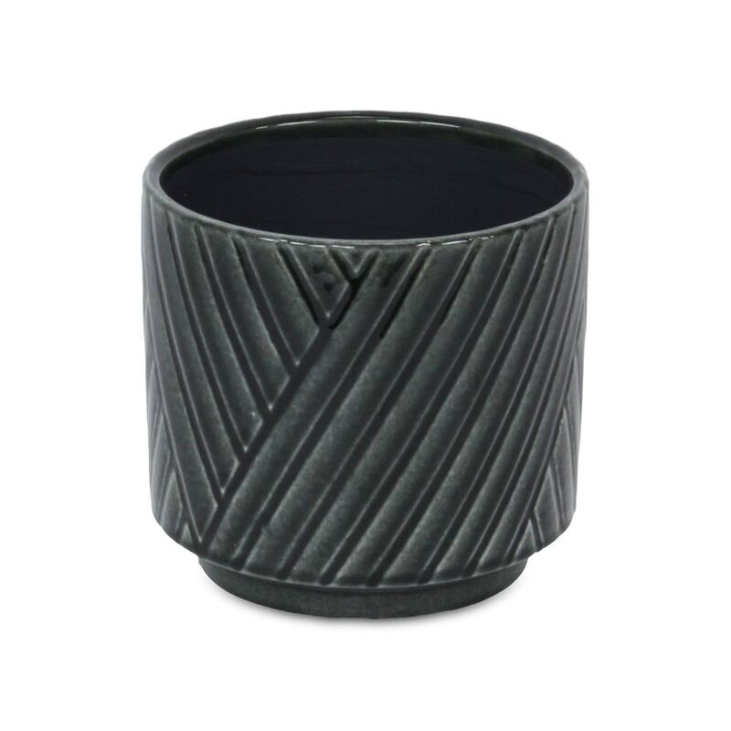 Parlora Crossed Diagonal Pattern Ceramic Pot - Dark Gray